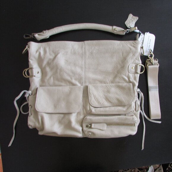 Leather Cream Pocketed Hobo Handbag - NEW - Picture 6 of 15